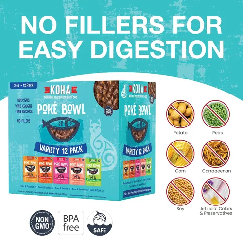 Miniatura 4 de KOHA Pet Food Poké Bowl - Paquete variado de comida húmeda para gatos en salsa, 5 sabores, combinaciones de atún de salmón, pollo, pato, camarones