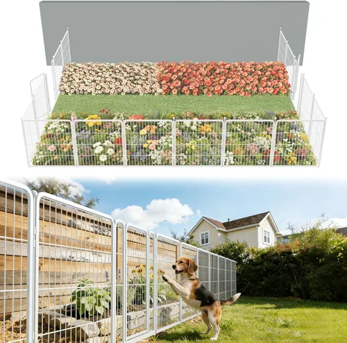 Miniatura 8 de FXW - Valla de jardín metálica y resistente para exteriores, barrera para perros y conejos, fácil instalación, negro, 24 pulgadas de alto x 29.6