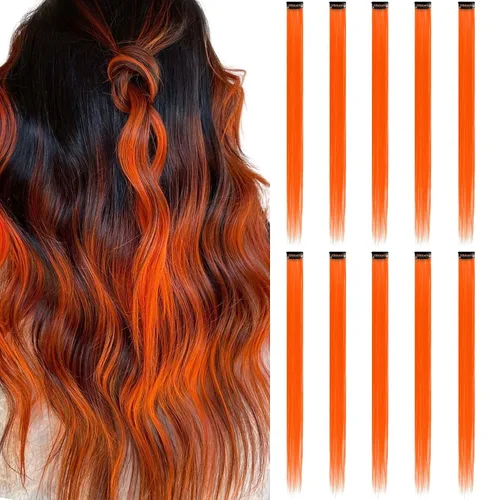 Miniatura 13 de Extensiones de cabello negro con clip, 10 piezas de 22 pulgadas de largo, rectas de colores lisos, accesorios sintéticos, extensiones con clip