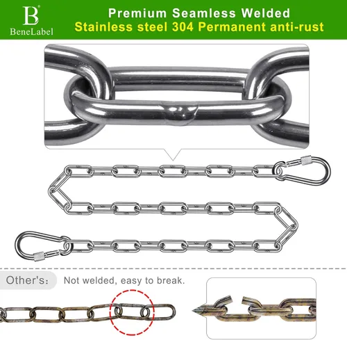 Miniatura 3 de 2 cadenas colgantes de acero inoxidable de 40 pulgadas (3.3 pies) con 4 mosquetones, cadena de extensión de cadena oscilante de 1000 libras con 2pcs