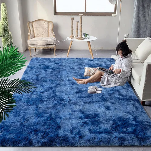 Miniatura 27 de DweIke Alfombras Shag Esponjosas Azules para Dormitorio Sala de Estar, 5x8 Grande Suave Felpa Tie-Dye Azul Cielo para Niñas y Niños, Alfombra Azul