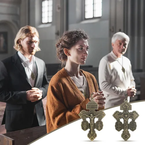 Miniatura 5 de 30 piezas de crucifijo católico para hacer rosarios a granel de 2.2 pulgadas, dijes de cruz colgantes, crucifijo de perdón para rosarios