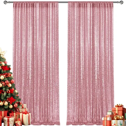 Miniatura 29 de 2 paneles de cortinas de fondo de lentejuelas verdes de 8 pies, cortinas de fondo de fotografía con purpurina para decoración de Navidad, boda