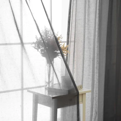 Miniatura 7 de Best Home Fashion Juego de 2 cortinas traslúcidas de lino sintético con pestaña torcida, tratamiento de ventana para sala de estar, comedor, Gris
