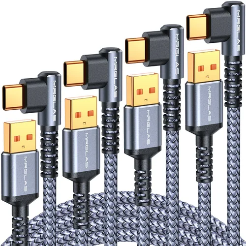 Miniatura 15 de MRGLAS Cable de carga USB C de 3.2A, [4 unidades, 10+6.6+3.3+1.6 pies] USB A a USB C en ángulo recto chapado en oro tipo C cargador de carga rápida