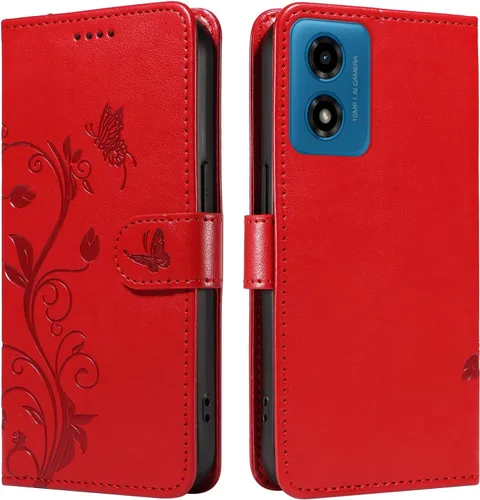 Miniatura 139 de Funda para Motorola Moto E22/E22i, piel sintética, con tarjetero y correa para la muñeca, a prueba de golpes, funda magnética para Motorola Moto Rojo