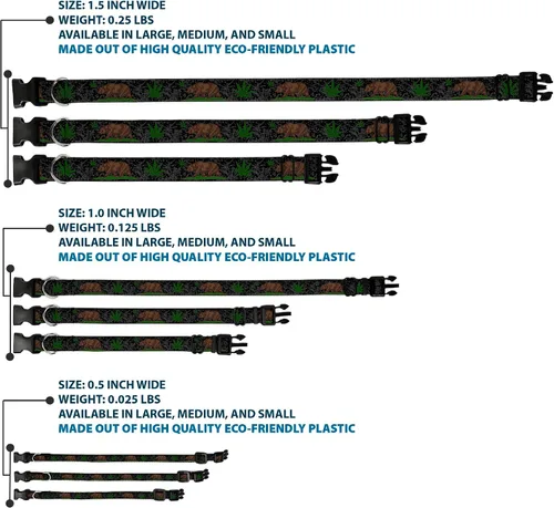 Miniatura 3 de Collar de clip de plástico – Cali Bear Pot Leaf Black Gray Green – Pequeño 9-15