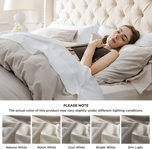 Miniatura 9 de Bedsure Juego de sábanas refrescantes para cama de tamaño King, juego de sábanas de lino y algodón, funda de edredón King