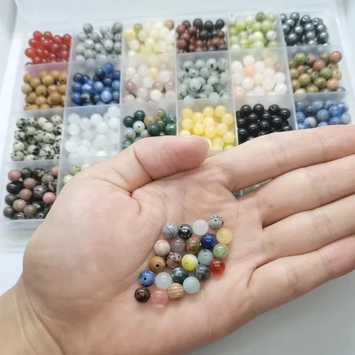Miniatura 3 de 750 cuentas de piedra redonda natural real de 0.236 pulgadas, cristales lisos, piedras preciosas sueltas, multicolor, mezcladas para hacer joyas 15