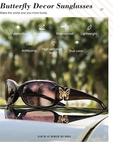 Miniatura 3 de LVIOE - Lentes de sol polarizadas para mujer, decoración de mariposa a la moda, para conducir y pescar, protección UV LS022