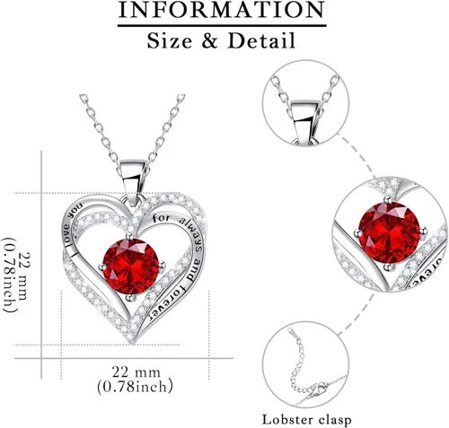 Miniatura 3 de Collares de corazón para mujer como regalo de Navidad para ella, collares rojos con texto en inglés "I Love You" como regalo de cumpleaños