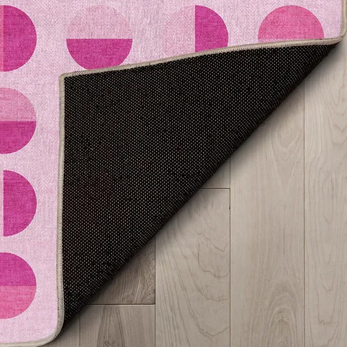 Miniatura 6 de Well Woven Apollo - Alfombra lavable de 3 pies 3 pulgadas x 5 pies, círculos modernos color rosa intenso, para sala de estar, dormitorio y oficina