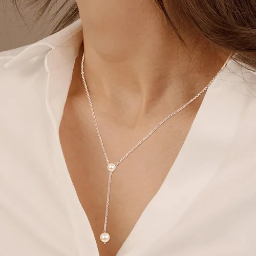 Miniatura 4 de Collar de perlas para mujer, de plata de ley, simple, a la moda, delicado, collar de perlas de capas largas, collar de perlas de perlas, regalos