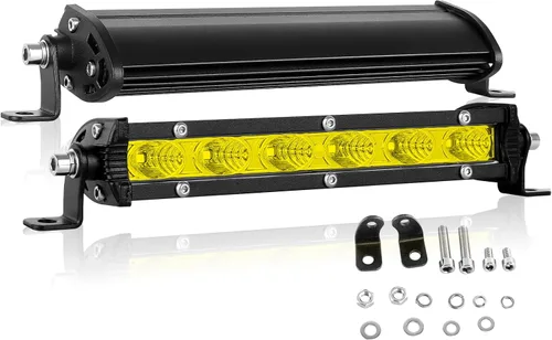 AUXTINGS 2 x 7 pulgadas 30 W amarillo ámbar de una sola fila LED barra de luz 3000 K perfil bajo ultra delgado mini haz de inundación LED