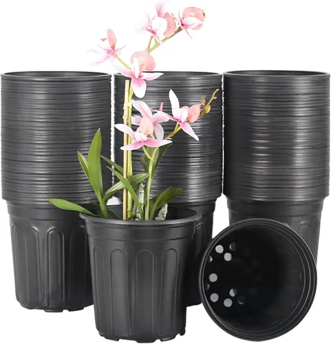 HECTOLIFE - Paquete de 100 macetas de plástico flexibles de 1 galón para vivero de flores, macetas de jardín con agujeros de drenaje para