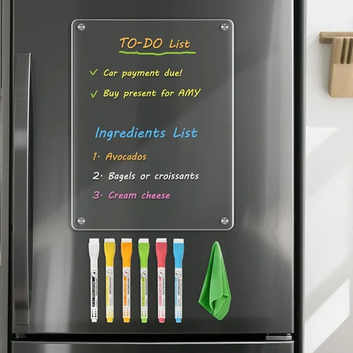 Miniatura 9 de WALGLASS Calendario acrílico para refrigerador, 8.5"x11" Oro, pizarra acrílica transparente semanal magnética de borrado en seco para refrigerador