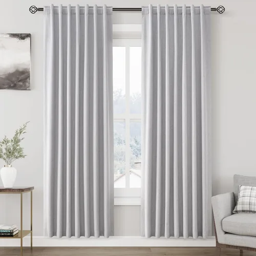 Miniatura 101 de Cortinas de lino 100% opacas para dormitorio, 102 pulgadas de largo, con pestaña trasera, bolsillo para barra, paneles acústicos con aislamiento