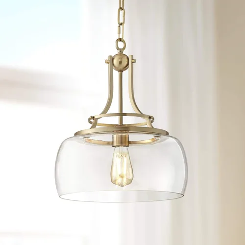 Miniatura 10 de Franklin Iron Works Lámpara Colgante de Bronce - Charleston Bronce, Cristal Transparente, Pequeña Lámpara Colgante de Estilo Rústico para Islas