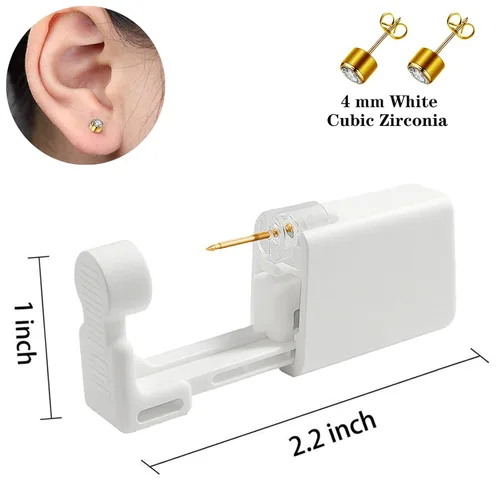 Miniatura 4 de Kit de piercing de oreja desechable con aretes de circonita de varios tamaños, kit de perforación de oreja fácil y auto para su propio uso en casa