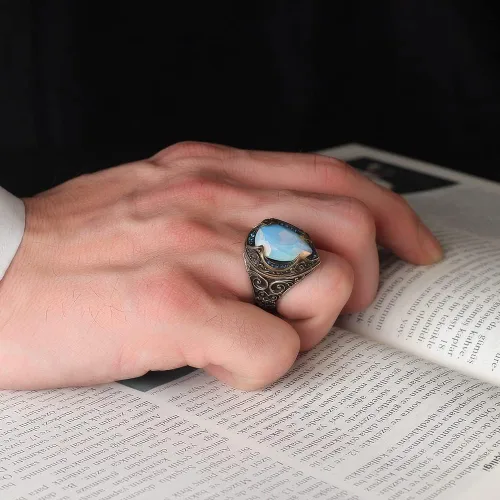Miniatura 5 de 925 Sterling Silver Handmade Drop Shape Moonstone Ring for Men, Men Moonstone Ring, Gemstone Men Ring, Handmade Silver Ring, Gift for Men, Gift for