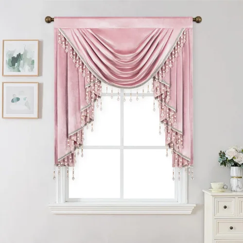 Miniatura 53 de VOGOL Cenefa de cortinas de terciopelo grueso para dormitorio, cenefas de cascada de lujo con aislamiento térmico dorado para sala de estar formal