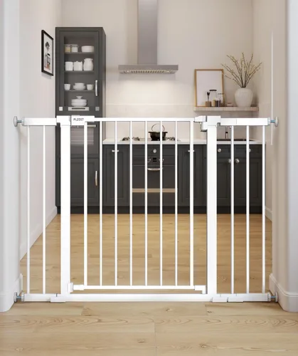 Miniatura 19 de Puerta de bebé de 29.5-40.5 pulgadas para escaleras, puerta para perros para puertas, puerta de seguridad de metal para bebés con cierre automático