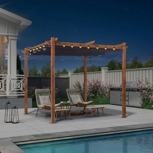 Miniatura 26 de PURPLE LEAF Pérgola retráctil para exteriores de 10 x 10 pies con toldo, refugio de metal para patio, jardín, pabellón, marco de grano de madera