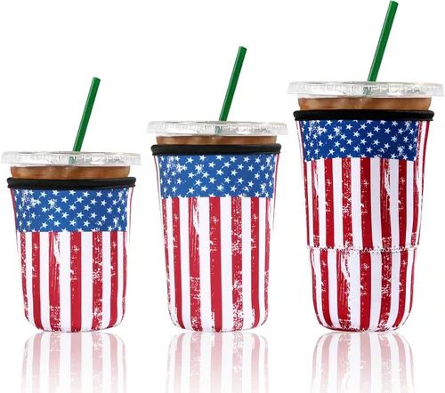 Paquete de 3 fundas reutilizables de neopreno para café helado, a prueba de sudor y aisladas, se adapta a tazas de 16 a 32 onzas, protector de