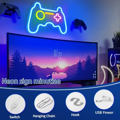 Miniatura 4 de Letreros LED de neón, con forma de gamepad para decoración de habitación de jugadores, decoración de pared de dormitorio, letrero de neón