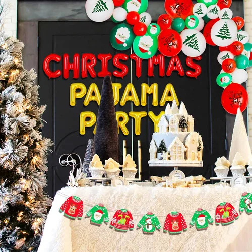 Miniatura 3 de LaVenty 14 piezas de pijamas de Navidad, decoración de fiesta de pijamas de Navidad, suministros de juegos para fiesta, decoración de fiesta fea