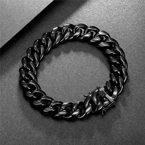 Miniatura 4 de ROWIN&CO Pulsera de cadena cubana Miami de acero inoxidable, negrooro de 18 quilatesarco iris, sin níquel, pulsera gruesa para hombresmujeres