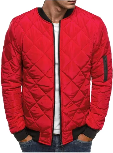 Miniatura 7 de Chaqueta bomber acolchada de diamante para hombre, chaqueta universitaria acolchada con cremallera, cuello alto, abrigo de invierno suelto de aviador