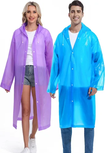 Miniatura 18 de 2 piezas de ponchos de lluvia reutilizables para adultos, abrigos de lluvia para adultos, chaquetas de lluvia, impermeables para hombres y mujeres