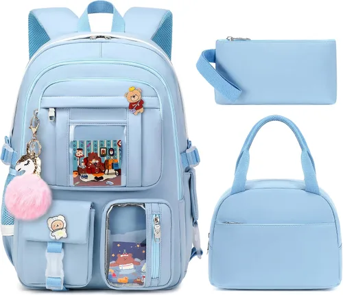 Miniatura 12 de LXYGD - Mochilas para laptop de 16 pulgadas, mochilas escolares universitarias, juego de 3 piezas con lonchera y estuche de lápices, mochilas