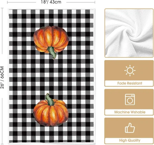 Miniatura 6 de Artoid Mode Juego de 2 toallas de cocina con diseño de calabaza, diseño de calabaza de búfalo, 18 x 26 pulgadas, decoración de temporada, juego de 2