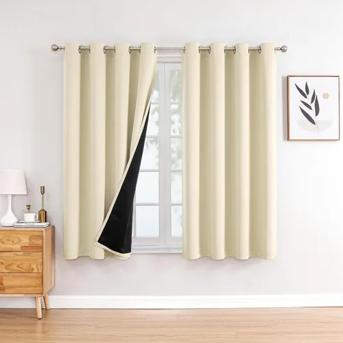 Miniatura 46 de ChrisDowa - Cortinas 100% opacas, para dormitorio, con forro negro, 2 capas gruesas, aislamiento térmico y ojales, 63 pulgadas de largo, juego de 2