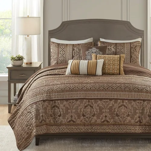Miniatura 18 de Madison Park - Juego de colchas de lujo con diseño de rayas jacquard - para todas las estaciones, colcha de cama ligera, fundas, almohada Azul