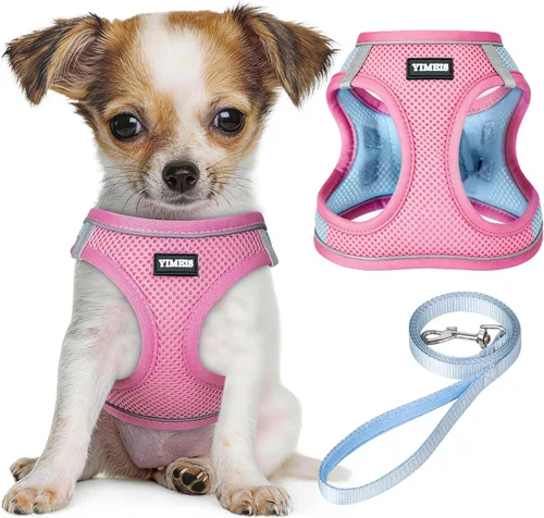 Miniatura 13 de YIMEIS Juego de arnés y correa para perro, arnés de malla suave sin tirones, chaleco reflectante ajustable para cachorros para perros pequeños