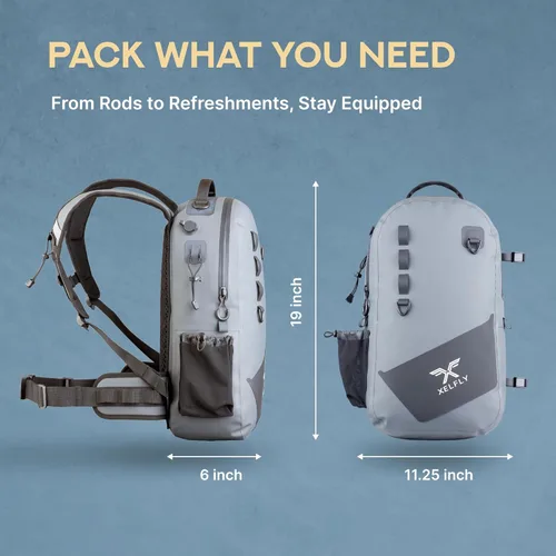 Miniatura 5 de Xelfly - Mochila de pesca impermeable con soporte para caña, válvula de aire inflable, correas acolchadas para la cintura y bucles para engranajes