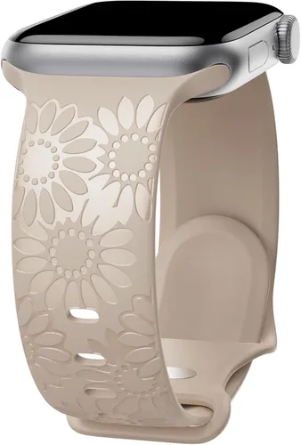 Miniatura 17 de Correa de silicona grabada de girasol compatible con correas de Apple Watch de 1.496, 1.575, 1.614, 1.654, 1.732, 1.772 y 1.772 pulgadas para mujer