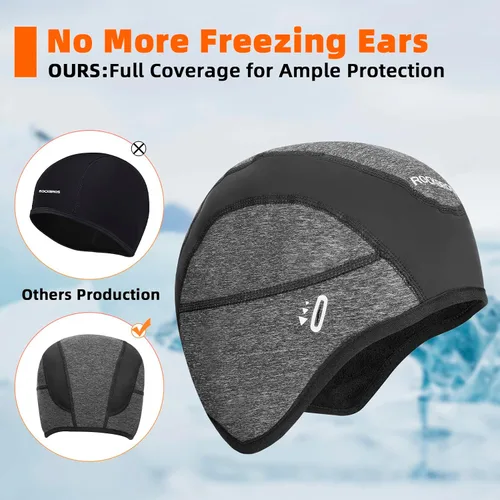 Miniatura 5 de ROCKBROS Gorras de ciclismo de invierno para hombres y mujeres, sombrero de ciclismo a prueba de viento con visera solar debajo del casco forro negro
