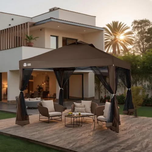 Miniatura 7 de CROWN SHADES Gazebo - Toldo desplegable de 10 x 10 pies con mosquitera, tienda de campaña con 4 cuerdas, 8 estacas, 4 bolsas de arena y bolsa de Café