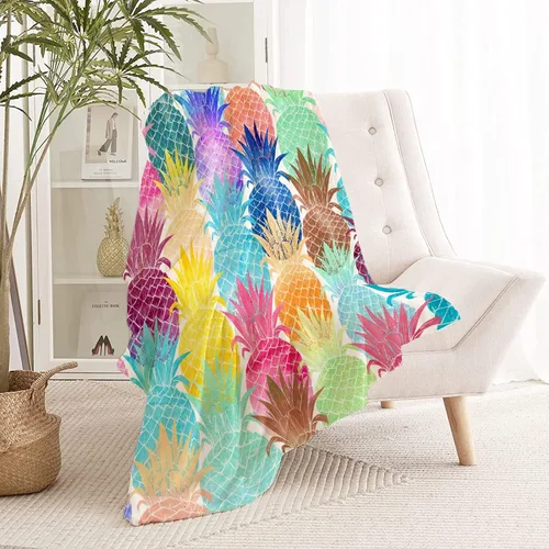 Miniatura 6 de Manta colorida de piña, regalos para mujeres, niñas, hombres y niños, manta de franela suave y cómoda para cama de autobús, sala de estar