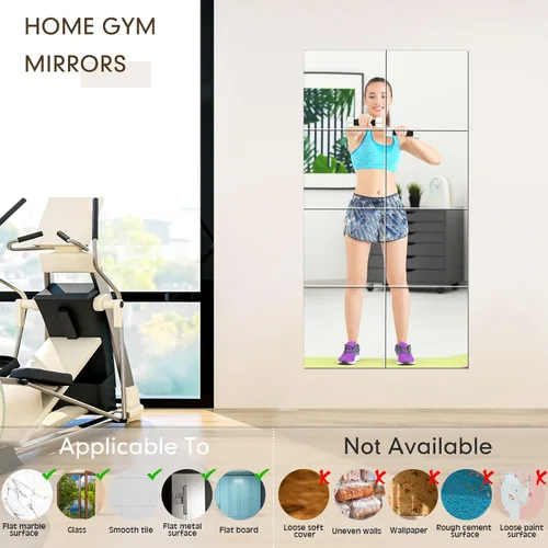 Miniatura 4 de Queekay 20 espejos de gimnasio en casa de 12 x 12 pulgadas, azulejos de espejo autoadhesivos para entrenamiento, sin marco, espejo de pared acrílico