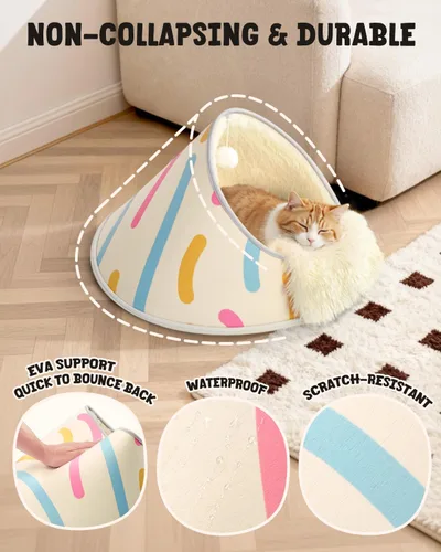 Miniatura 6 de BurgeonNest Cueva redonda de 20 pulgadas para gatos, casa cerrada con capucha para mascotas para gatitos de interior, carcasa de EVA anticolapso