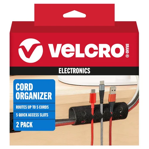 Miniatura 6 de VELCRO Brand Organizador de cables para escritorio y mesita de noche, 5 ranuras para cables con enrutamiento de mangas, soporte de alambre adhesivo