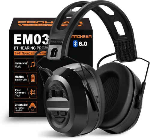 PROHEAR 039 Bluetooth 6.0 Hearing Protection with 26dB NRR OSHA Approved, Rechargeable 1100mAh Battery for 4 wks Runtime