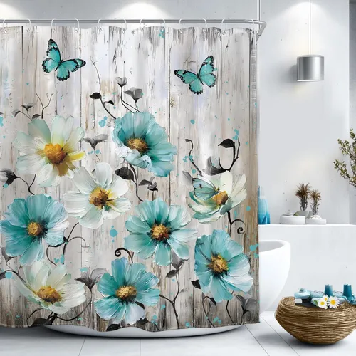 Miniatura 23 de Cortina de ducha floral roja para baño, 60 pulgadas de ancho x 72 pulgadas de largo, flor de cerezo, ciruela, estética asiática, japonesa, acuarela