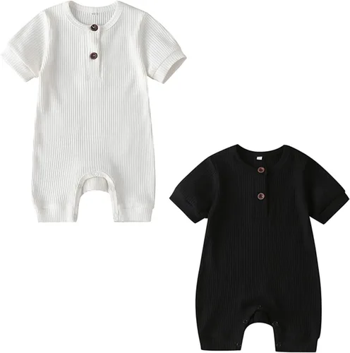 Miniatura 144 de Mameluco unisex de manga corta para bebé recién nacido, con botones, de una pieza, ropa de color sólido