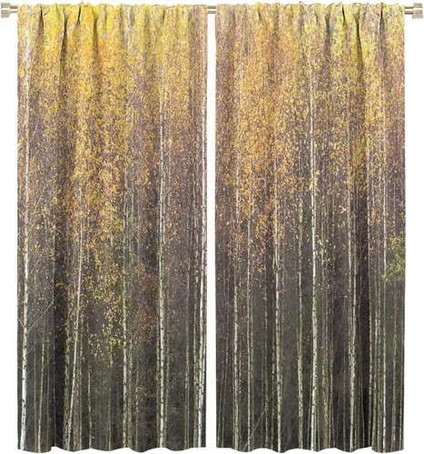 Miniatura 59 de Cortinas de abedul para sala de estar, niebla matutina en otoño, decoración del hogar, 42 x 45 pulgadas de largo